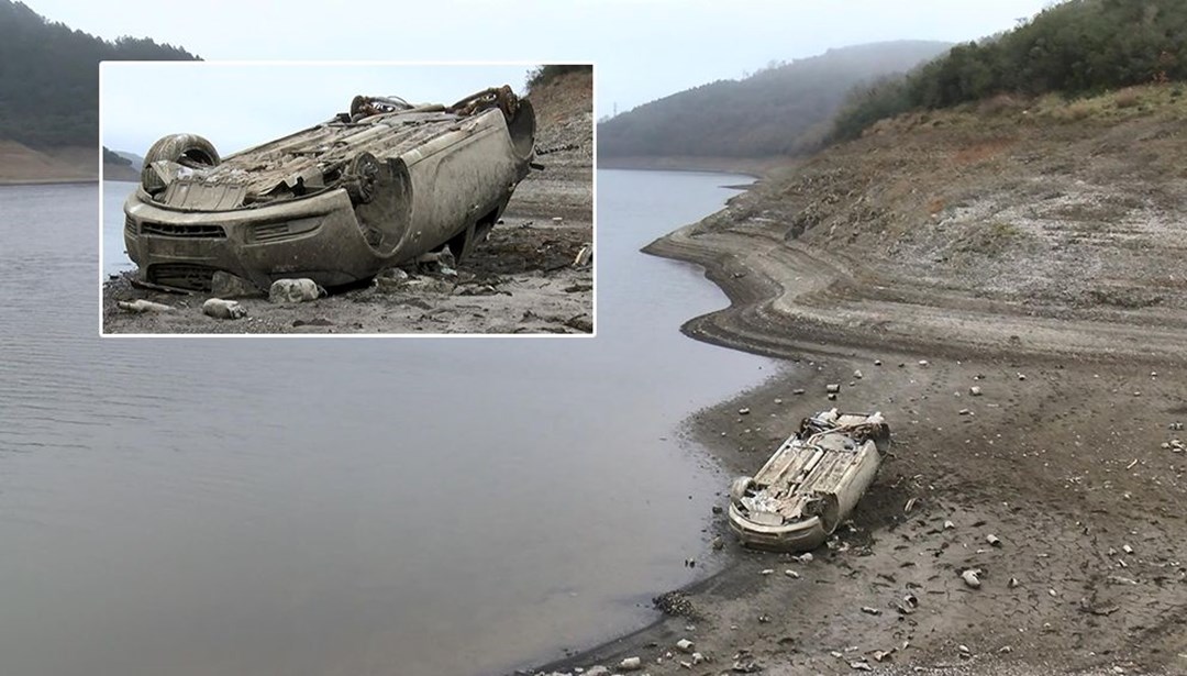 Alibeyköy Barajı’nda su çekilince otomobil ortaya çıktı