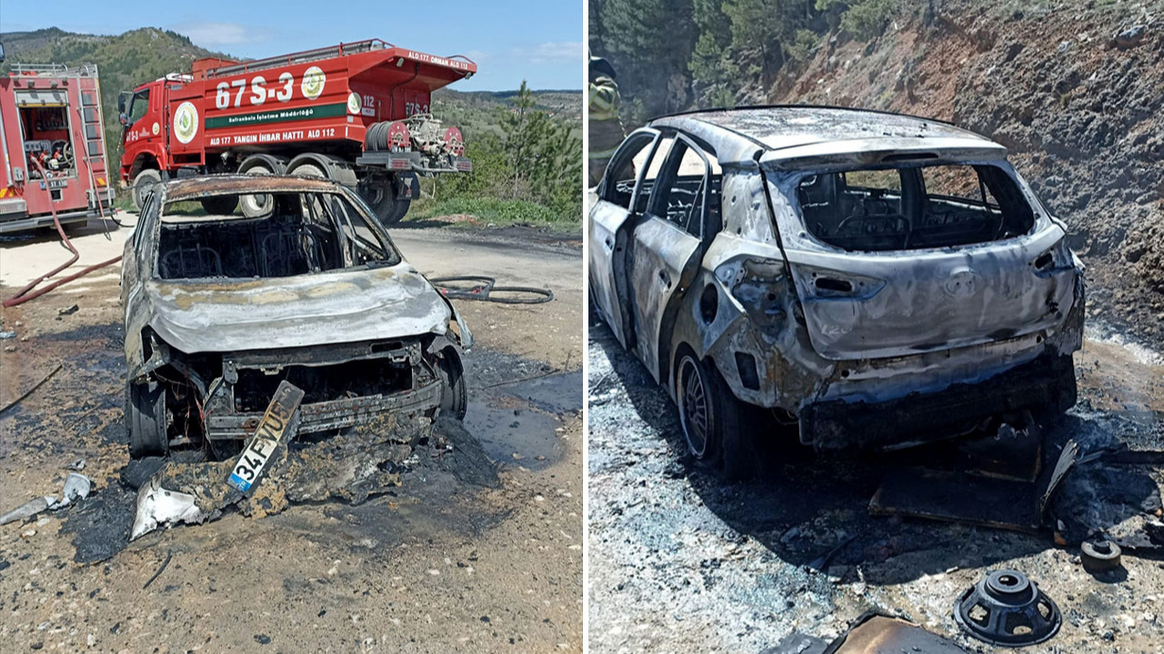 Karabük’te seyir halindeki otomobil yandı
